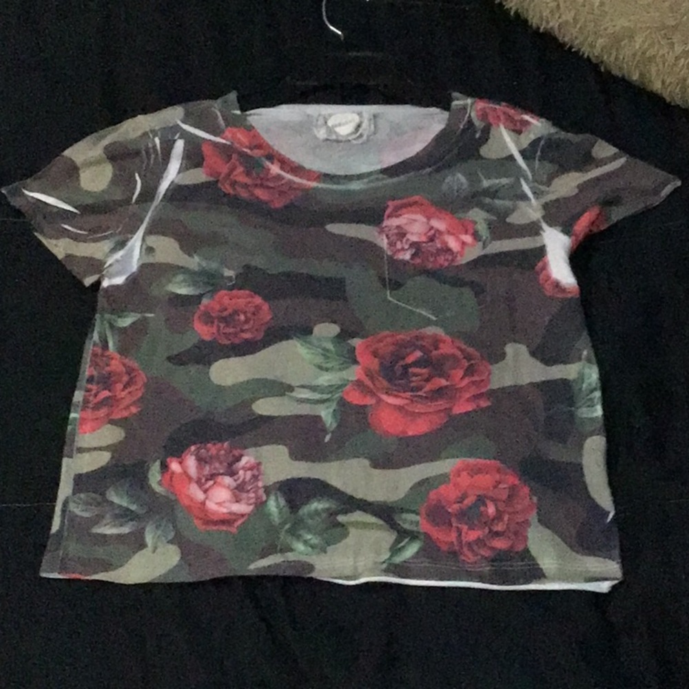 Camo with roses crop top